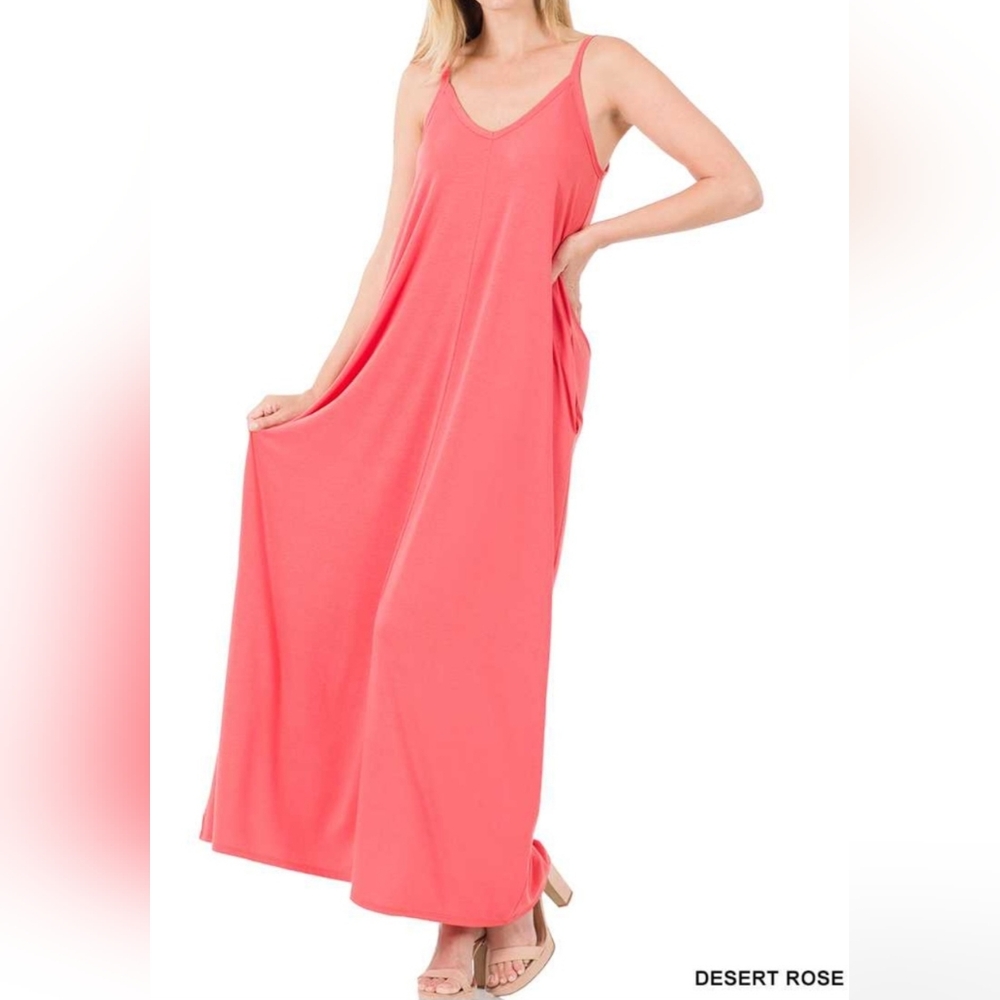 #449 🛑S,M,L,XL Boho V-Neck Maxi Dress w/adjustable Straps